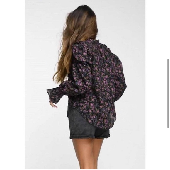 NEW! Free People Meant To Be Blouse Revolve Size Large Black Purple Floral boho - Picture 2 of 11